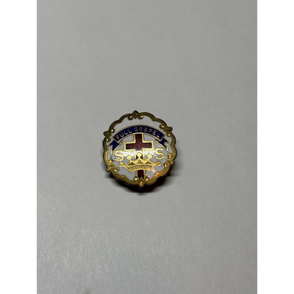 Vintage Little Cross & Crown System Medal Pin 1/20 10k Gold Fill Full Gospel